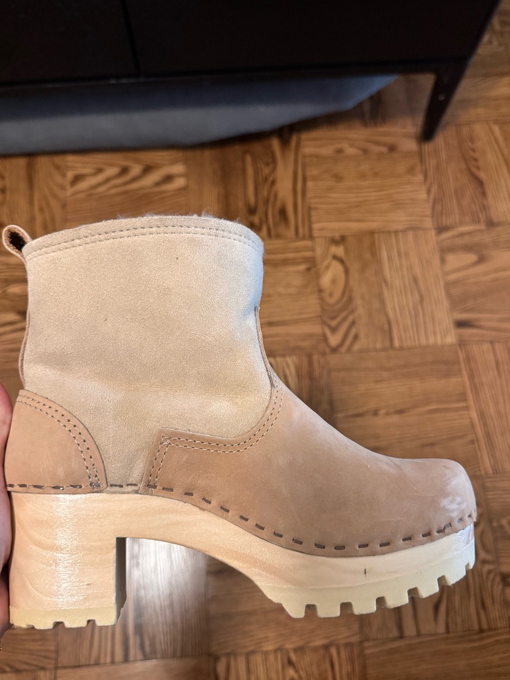 No. 6 Beige Suede Platform Lug Sole Ankle Boots